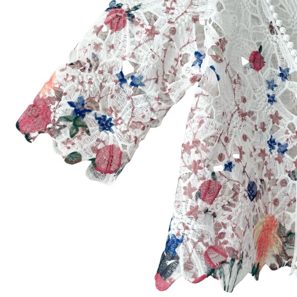 Lace Floral RABBIT RABBIT RABBIT Designs V-Neck One Button Open Front Size Small - Picture 6 of 9